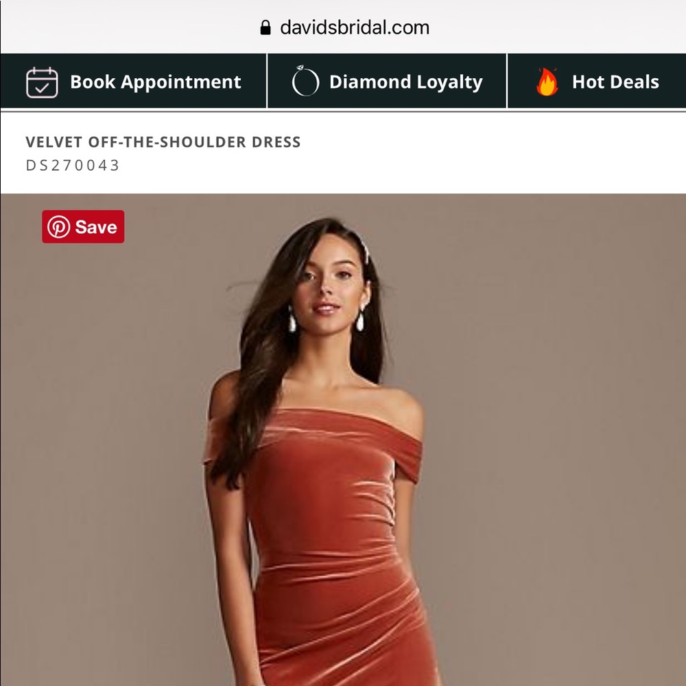 David’s Bridal Velvet Off The Shoulder Dress